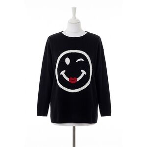 NEW ANGEL APPAREL wink & smile emoji pullover in black